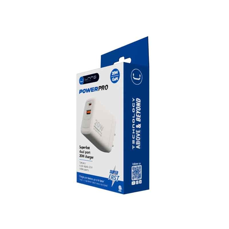 Cargador de Pared Unno Tekno PW5062WT PowerPro Dual USB-A USB-C 20W Blanco - Imagen 3