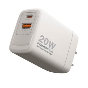 Cargador de Pared Unno Tekno PW5062WT PowerPro Dual USB-A USB-C 20W​​ Blanco